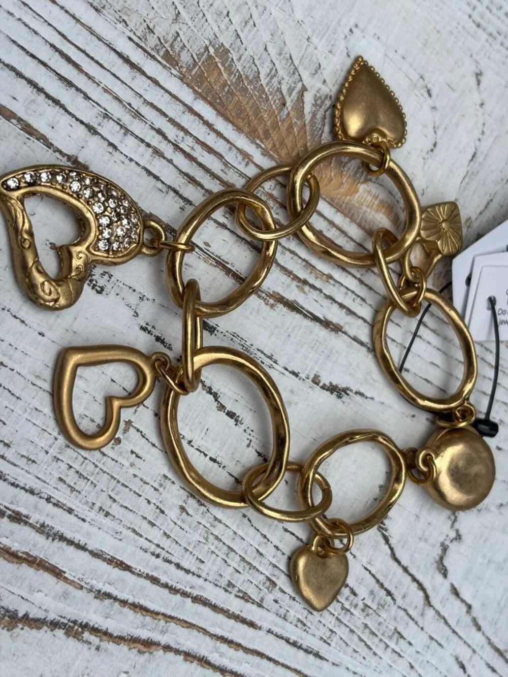 NWT Chico’s Antique Gold Heart Charm Bracelet One Size